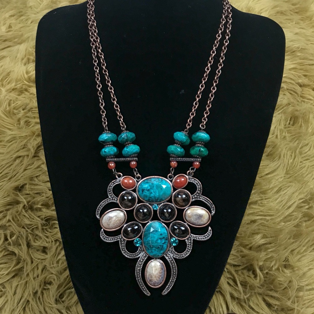 Multi Stone Turquoise Boho Statement Necklace - image 1